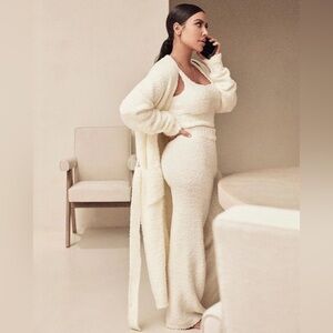 SKIMS Cozy Knit Straight Leg Pants (L/XL) in Bone (White/Cream)